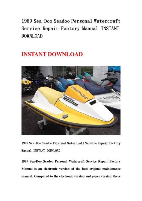 1989 Seadoo Sea Doo Personal Watercraft Service Repair Workshop Manual Download