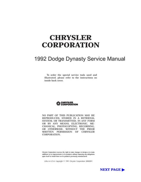 1992 Dodge Dynasty Service Repair Workshop Manual Download