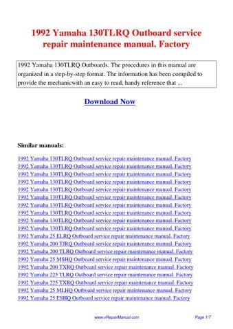 1992 Yamaha 130tlrq Outboard Service Repair Maintenance Manual Factory