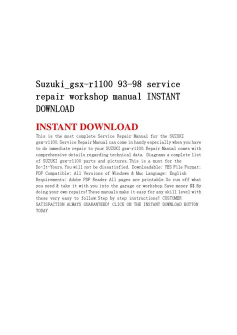 1993 1998 Suzuki Gsx R1100 Service Manual Instant Download