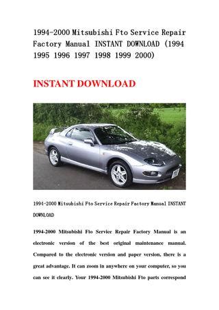 1994 2000 Mitsubishi Fto Service Repair Factory Manual Instant Download 1994 1995 1996 1997 1998 1999 2000