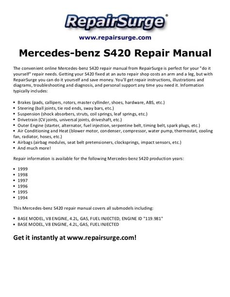 1994 Mercedes Benz S420 Service Repair Manual Software