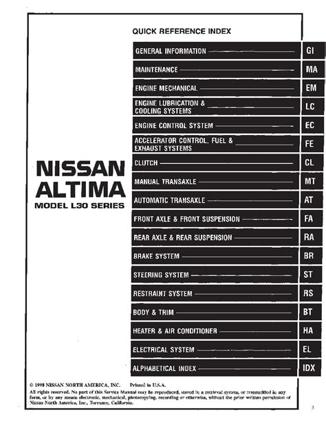 1994 Nissan Altima Repair Service Manual Download