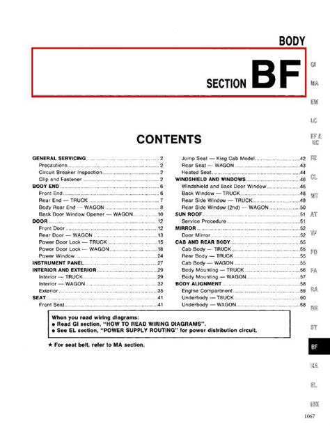 1994 Nissan D21 Body Section BF Manual and Wiring Diagram