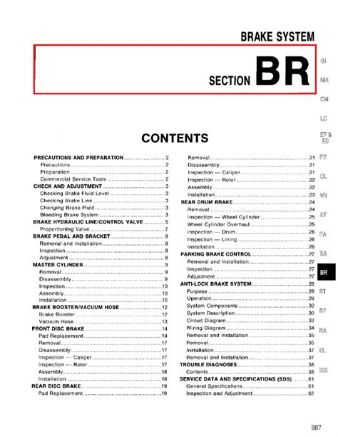 1994 Nissan Sentra Brake System Section BR Manual and Wiring Diagram