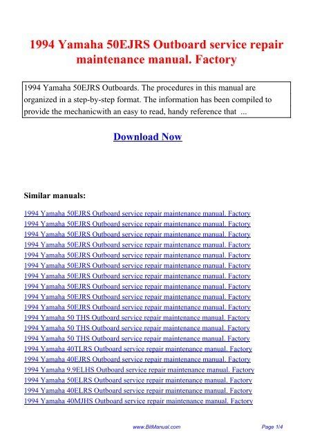 1994 Yamaha 50ejrs Outboard Service Repair Maintenance Manual Factory