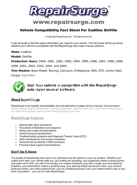 1995 Cadillac Deville Service Repair Manual Software
