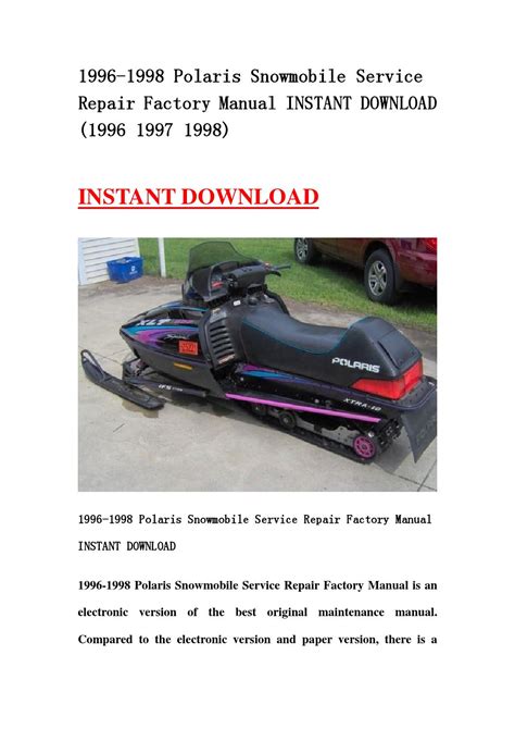 1996 1998 Polaris Snowmobile Repair And Service Manual