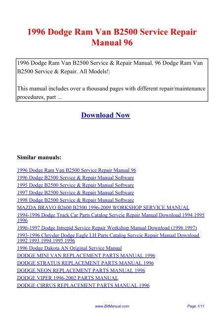 1996 Dodge Ram Van B2500 Service Repair Manual 96