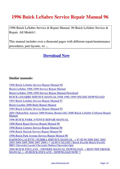 1996 Lasabre Service And Repair Manual