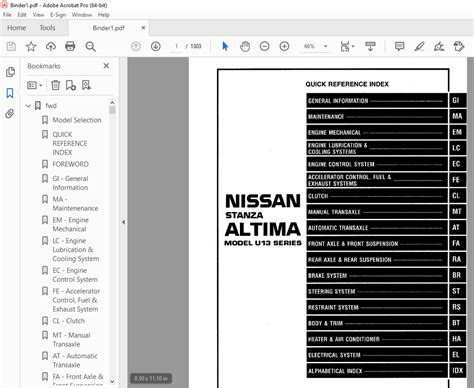 1996 Nissan Altima U13 Series Workshop Service Manual