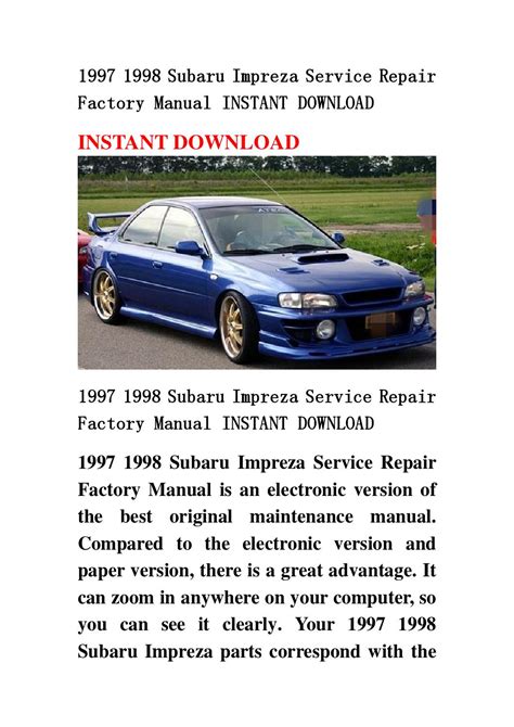 1997 1998 Subaru Impreza Service Repair Factory Manual Instant Download