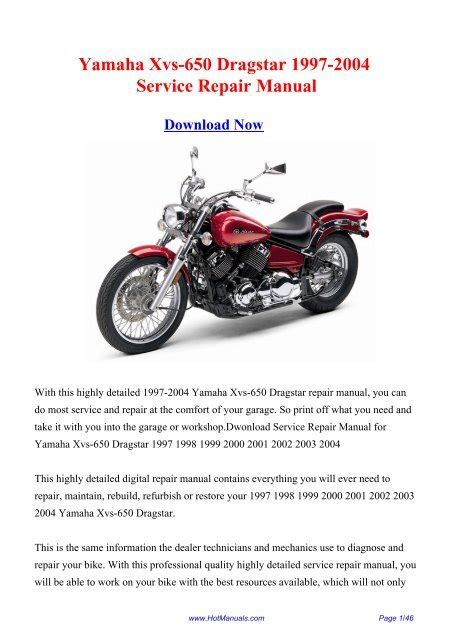 1997 2004 Yamaha Xvs 650 Dragstar Service Repair Manual