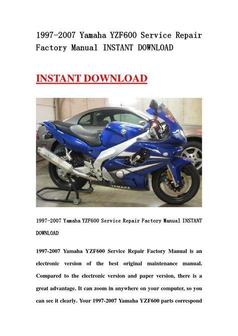 1997 2007 Yamaha Yzf600 Service Repair Factory Manual Instant Download