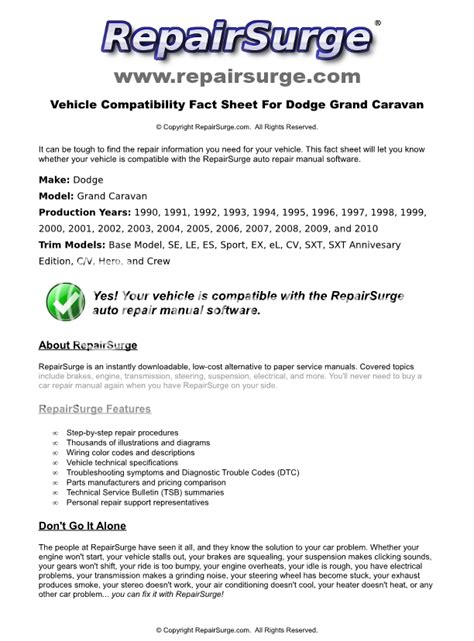 1997 Dodge Grand Caravan Service Repair Manual Software