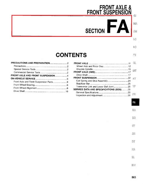 1997 Nissan Pathfinder Front Axle Section FA Manual and Wiring Diagram