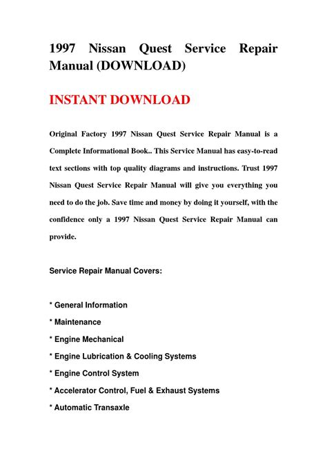 1997 Nissan Quest Service Repair Manual Download