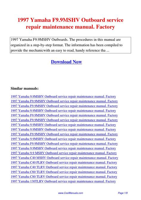 1997 Yamaha F9 9mshv Outboard Service Repair Maintenance Manual Factory