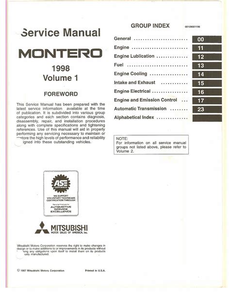 1998 Mitsubishi Montero Sport Service Repair Manual Software