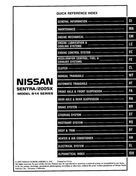 1998 Nissan Sentra Sr Service Repair Manual Download