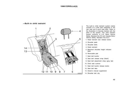 1998 Toyota Corolla Child Restraint Manual and Wiring Diagram