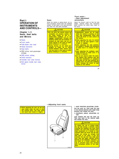 1998 Toyota Tercel Seats Seat Belts And Mirrors Manual and Wiring Diagram