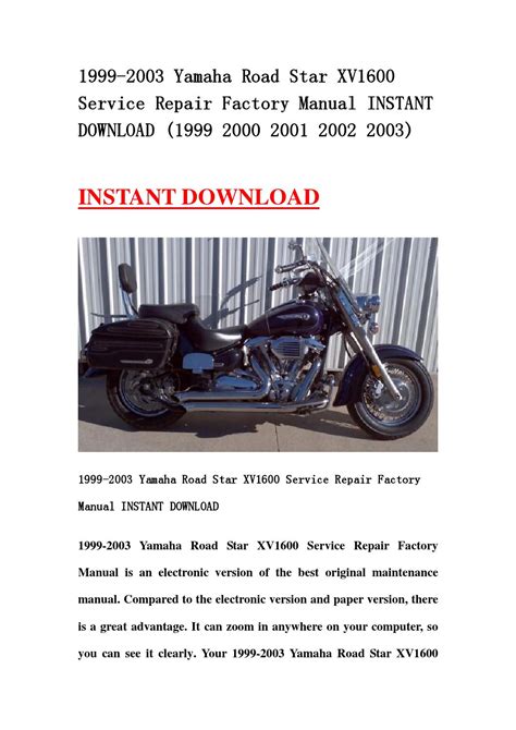 1999 2003 Yamaha Road Star Xv1600 Service Repair Factory Manual Instant Download 1999 2000 2001 2002 2003