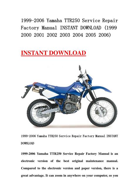 1999 2006 Yamaha Ttr250 Service Repair Manual Download