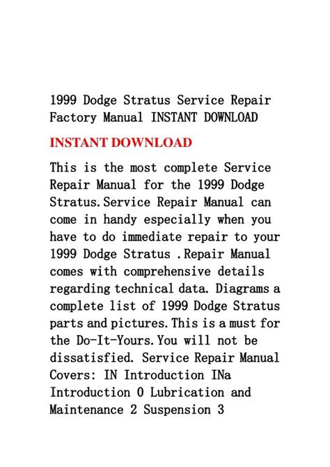 1999 Dodge Stratus Service Repair Factory Manual Instant Download