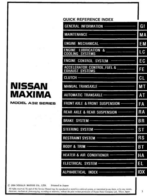 1999 Nissan Maxima Service Repair Manual