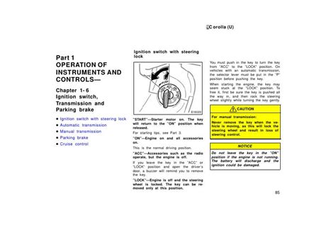 1999 Toyota Corolla Ignition Switch Transmission And Parking Brake Manual and Wiring Diagram