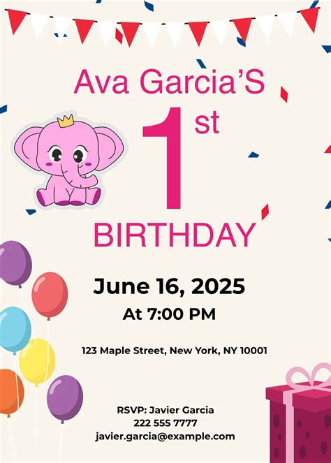 1st Birthday Party Invitation Template