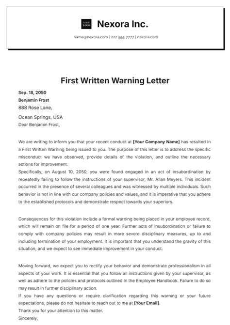 1st Written Warning Template