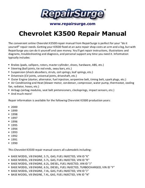 2000 Chevrolet K3500 Service Repair Manual Software