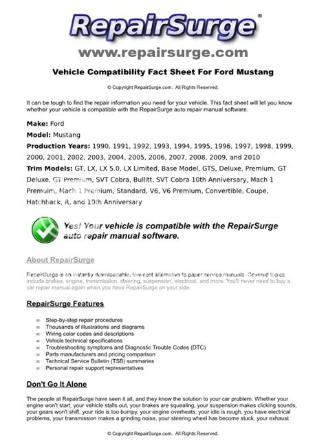 2000 Ford Mustang Service Repair Manual Software