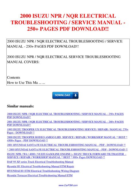 2000 Isuzu Npr Nqr Electrical Troubleshooting Service Manual 250 Pages Pdf Download