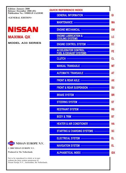 2000 Maxima A33 Service And Repair Manual