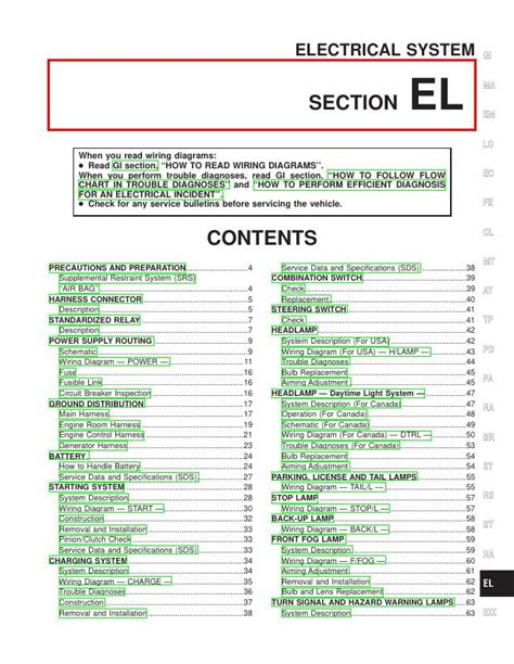 2000 Nissan Frontier Electrical System Section EL Manual and Wiring Diagram