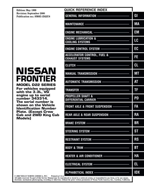 2000 Nissan Frontier Vg Service Repair Manual 00