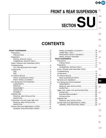 2000 Nissan Pathfinder Front Rear Suspension Section SU Manual and Wiring Diagram