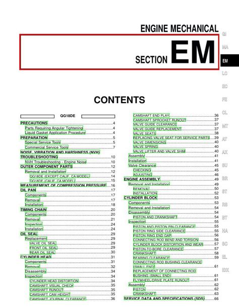 2000 Nissan Sentra Engine Mechanical Section EM Manual and Wiring Diagram