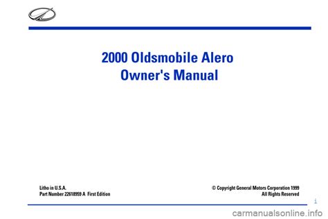2000 Oldsmobile Alero Owners Manual