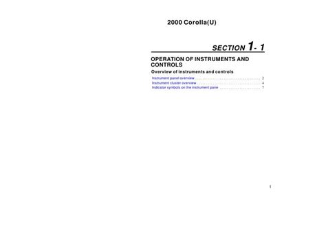 2000 Toyota Corolla Overview OF Instruments And Controls Manual and Wiring Diagram