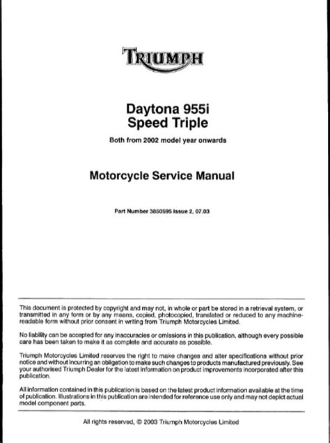 2001 2002 Triumph Daytona 955i Speed Triple Service Manual