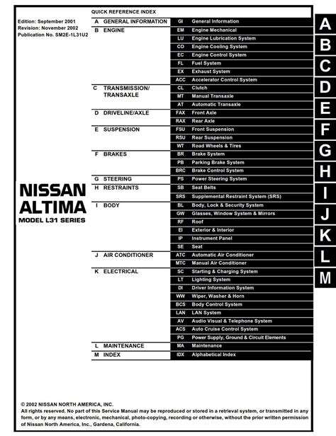 2001 And 2002 Nissan Altima Factory Service Repair Manual