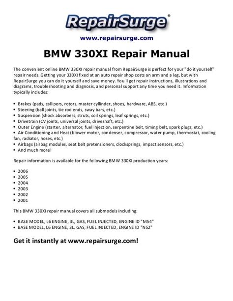 2001 Bmw 330xi Service And Repair Manual