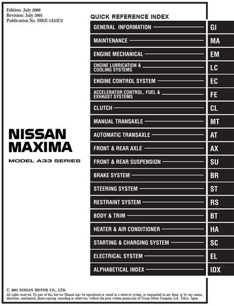 2001 Maxima A33 Service And Repair Manual