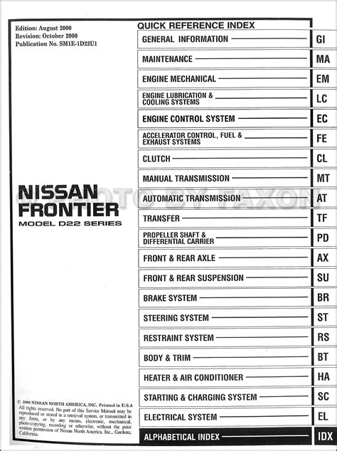 2001 Nissan Frontier Service Repair Manual