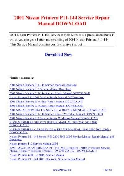 2001 Nissan Primera P11 144 Service Repair Manual Download