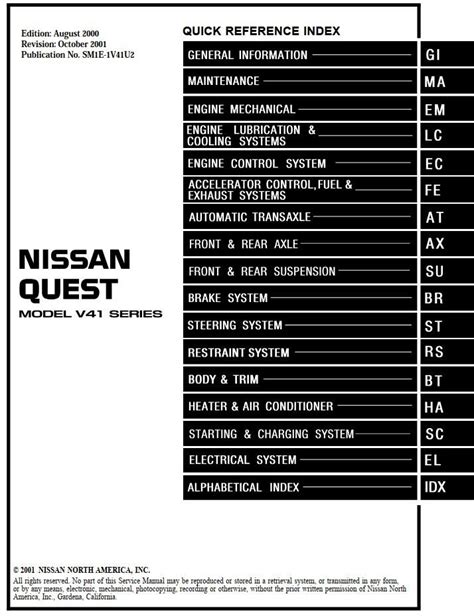 2001 Quest V41 Service And Repair Manual